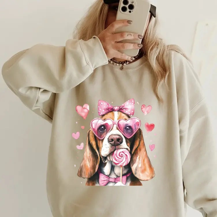 Valentine Basset Hound Sweatshirt ~ Sweatshirt Unisex Apparel Relaxed Fit Printed in the USA Clothing Womenswear Casual and Comfortable