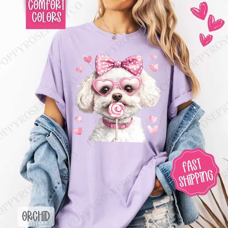 Valentine Bichon Shirt Comfort Colors, Valentine's Day Women's Tee, Cute Women's Tshirt Hoodie, Sweatshirt | WearSparks.com
