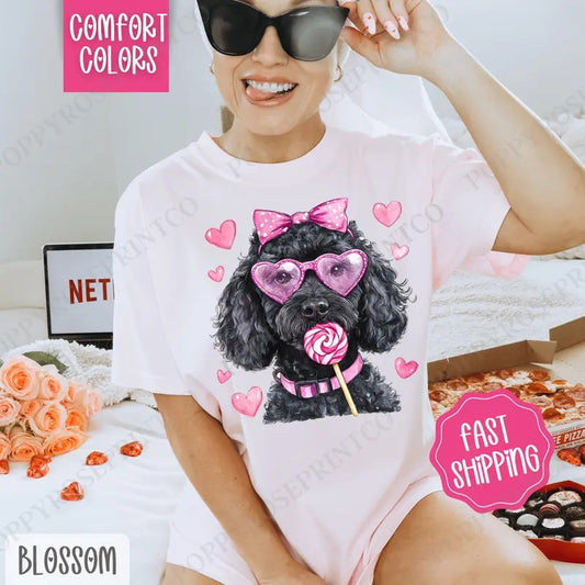 Valentine Black Doodle Shirt Comfort Colors, Valentine's Day Women's Tee, Cute Women's Tshirt