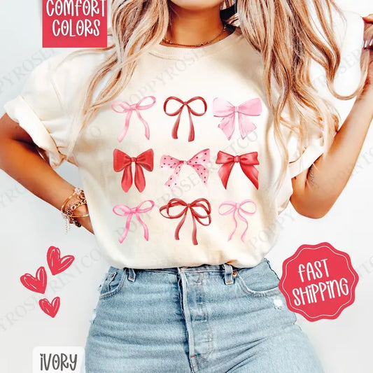 Valentine Bows Shirt Comfort Colors, Valentine's Day Women's Tee, Holiday Women's Tshirt