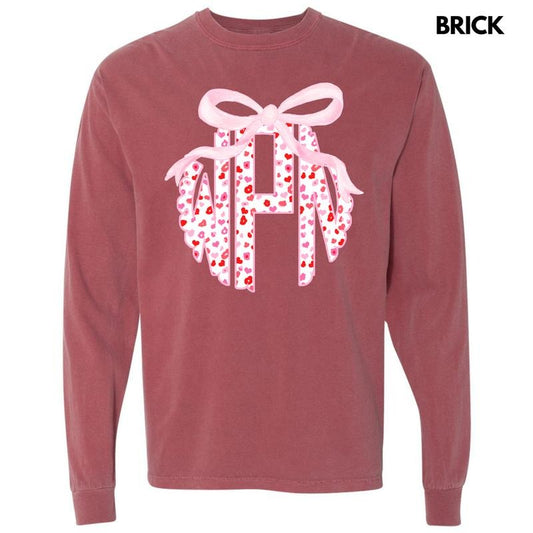 Valentine Cheetah Monogram Long Sleeve Comfort Colors T-Shirt 'NLB'
