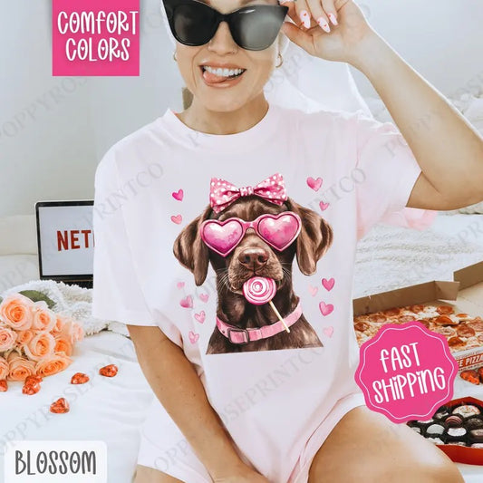 Valentine Chocolate Lab Shirt Comfort Colors, Valentine's Day Women's Tee, Cute Women's Tshirt