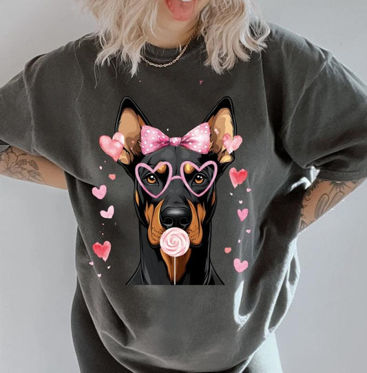 Valentine Doberman Shirt ~ Unisex Apparel Relaxed Fit Printed In The USA Clothing Womenswear Casual Comfort Cotton Top Athletic Boho Chic