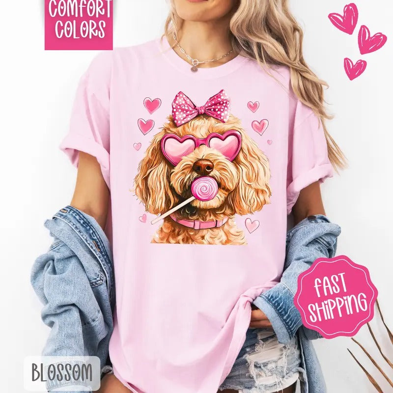 Valentine Golden Doodle Shirt Comfort Colors, Valentine's Day Women's Tee, Cute Women's Tshirt Hoodie, Sweatshirt