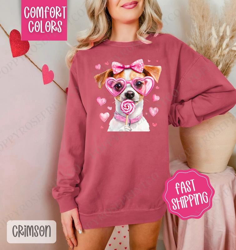 Valentine Jack Russell Comfort Colors Sweatshirt, Valentine's Day Women's Crewneck, Cute Women's Sweater T-Shirts, Hoodie