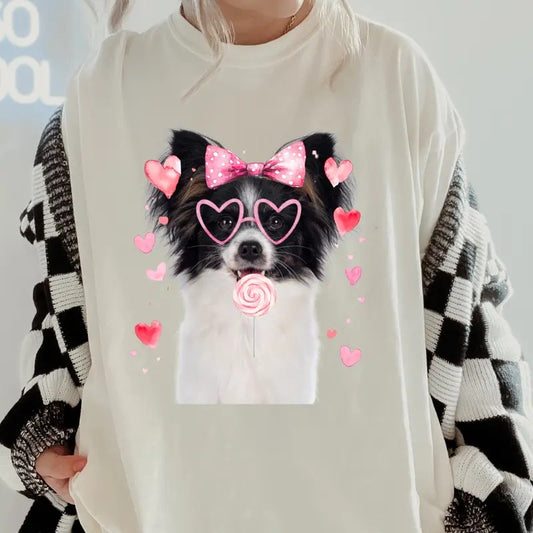 Valentine Papillon Dog Shirt ~ Unisex Apparel Relaxed Fit Printed In The USA Clothing Womenswear Casual Comfort Cotton Top Athletic Boho Chicbrown chihuahua