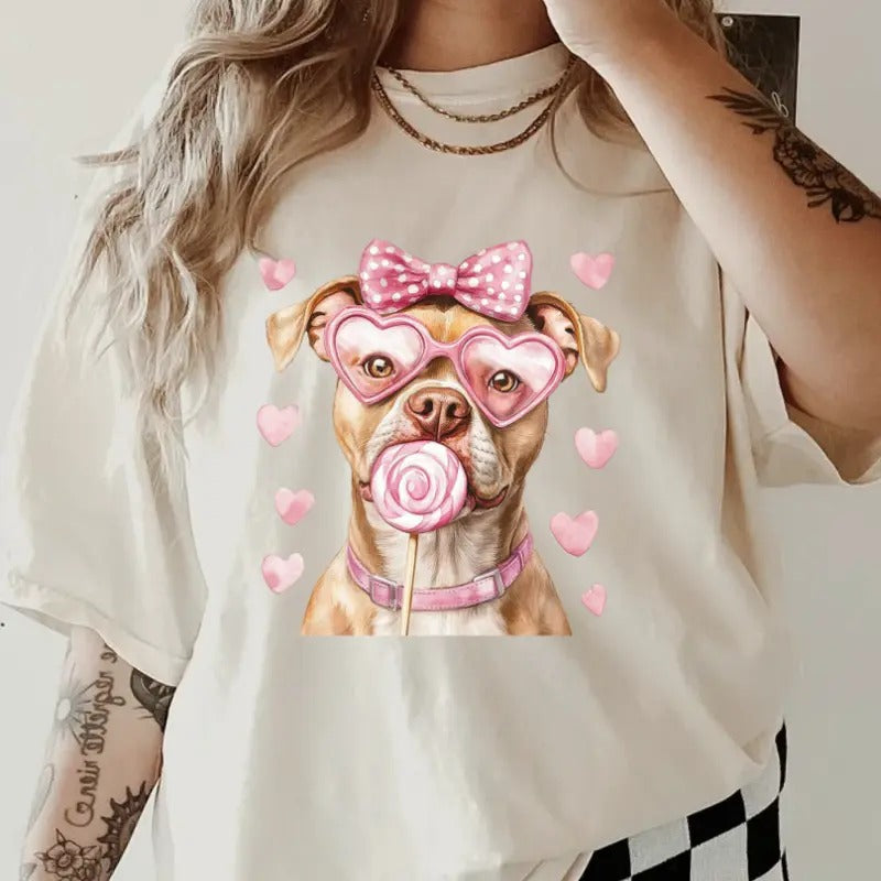 Valentine Pitbull Dog Shirt ~ Unisex Apparel Relaxed Fit Printed In The USA Clothing Womenswear Casual Comfort Cotton Top Athletic Boho Chicbrown chihuahua