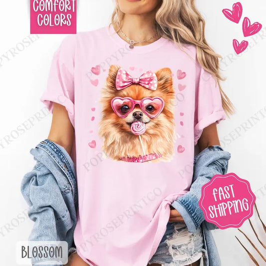 Valentine Pomeranian Shirt Comfort Colors, Valentine's Day Women's Tee, Cute Women's Tshirt