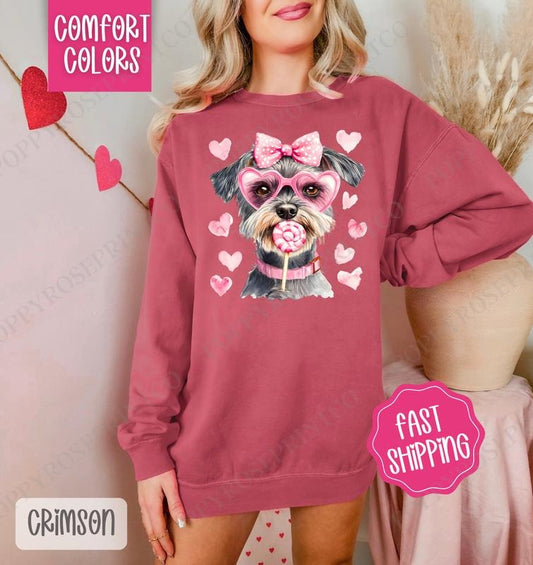 Valentine Schnauzer Comfort Colors Sweatshirt, Valentine's Day Women's Crewneck, Cute Women's Sweater