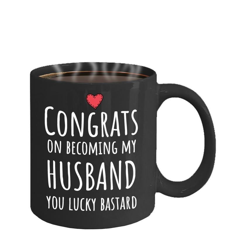 Valentine's Day Gifts For Her, Congrats On Becoming My Husband You Lucky Bastard Coffee Mug, Gift For Groom, Wedding Gift For Groom, Valentines Coffee Mug, Gifts For Him Her, 11oz 15oz Ceramic Cup, Gifts For Valentines Day, Lovers Day Drinkware Printed