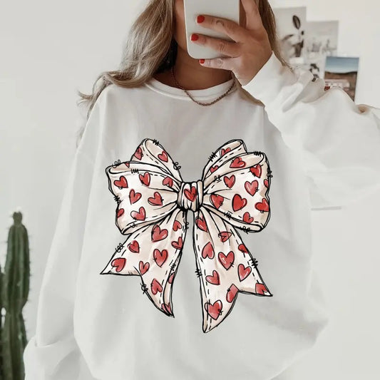 Valentine's day Heart bow  #2 Sweatshirt ~ Sweatshirt Unisex Apparel Relaxed Fit Printed in the USA Clothing Womenswear Casual and Comfortable