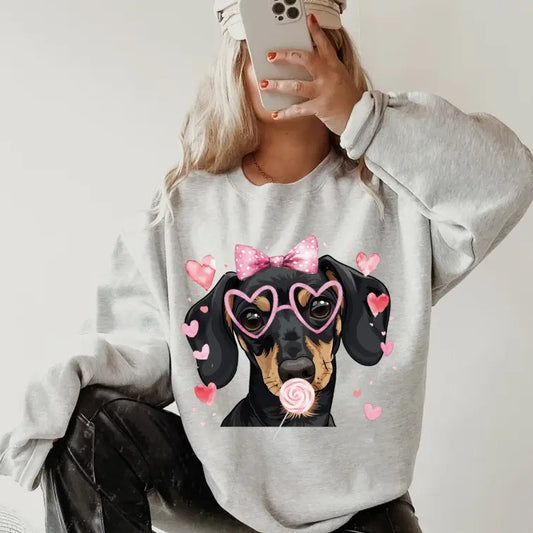 Valentines Black Dachshund Sweatshirt ~ Sweatshirt Unisex Apparel Relaxed Fit Printed in the USA Clothing Womenswear Casual and Comfortable