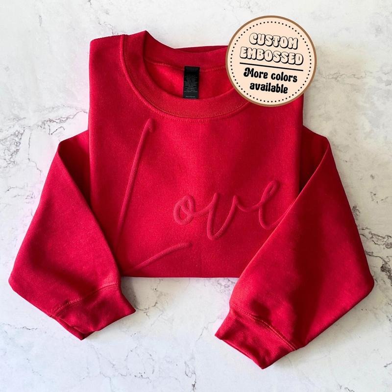 Valentines Day Embossed Sweatshirt, Gift for Girlfriend, Puff Print Love Design, Valentines Day Gift for Girlfriend...