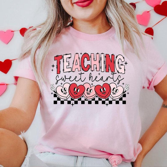 Valentines Day Teacher Shirt, Checkered Teaching Shirt, Teaching Sweethearts Shirt, Teacher Valentines Day Gift