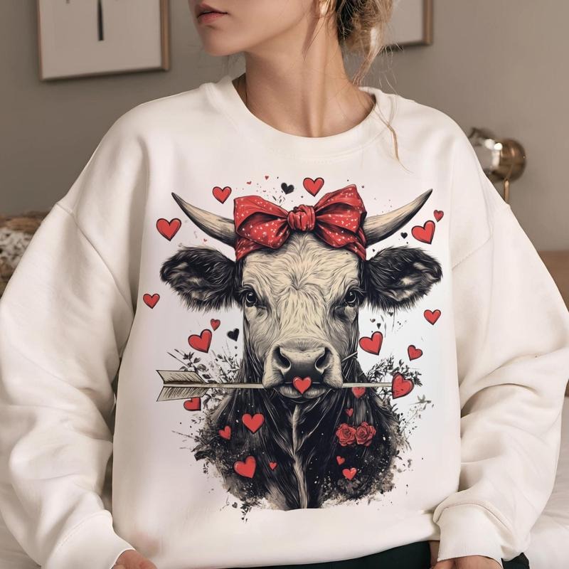 Valentines Highland Cow Sweatshirt, Happy Valentine? Day Sweatshirt, Howdy Valentine Coquette Sweatshirt, Valentine day Gifts, Gift For Girlfriend