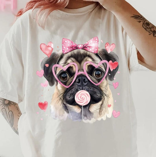 Valentines Pug Shirt~ Unisex Apparel Relaxed Fit Printed In The USA Clothing Womenswear Casual Comfort Cotton Top Athletic Boho Chic