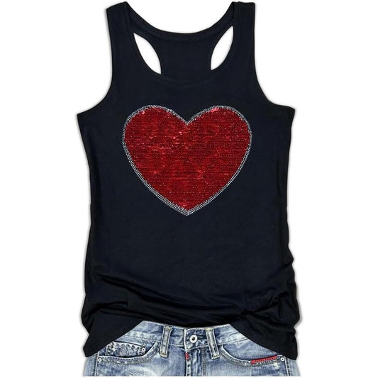 Valentines Tank Tops for Women Loves Heart Graphic Racerback T Shirts Casual Basic Tank Tops Sweet Tees Camis Girlfriend Made in USA
