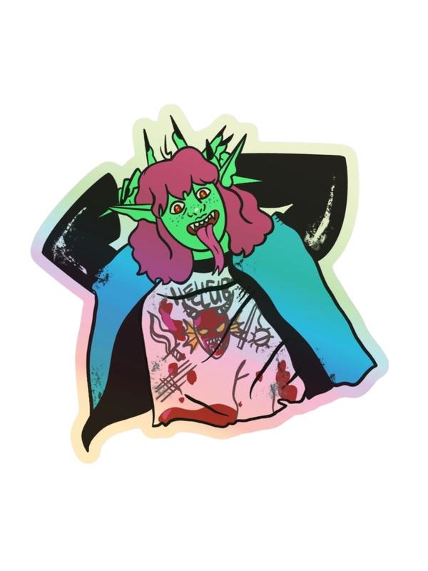 Fantasy Eddie Kas Demon/Vampire holographic vinyl sticker, 2.5" x 3"
