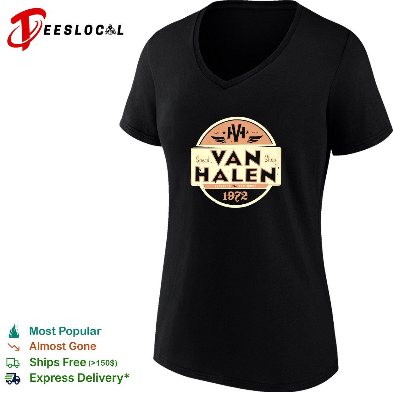 Van Halen speed shop Pasadena 1972 logo shirt