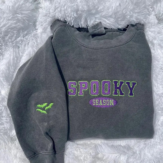 Varsity Spooky Season Sweatshirt, Halloween Sweatshirt, Spooky Season Sweatshirt, Halloween Crewneck, embroidered sweatshirt