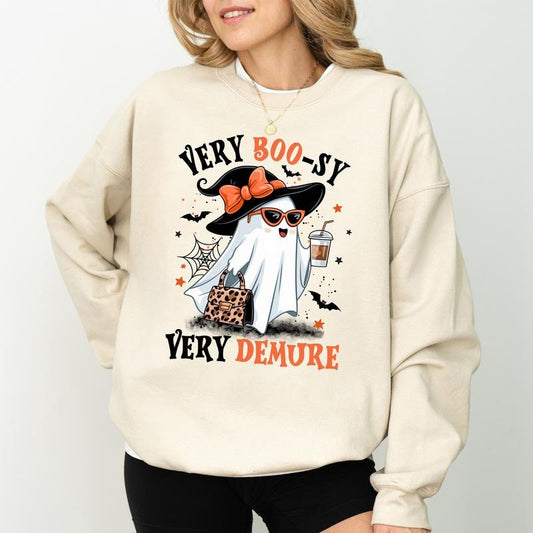 Very Boosy Very Demure Sweatshirt, Vintage Demure Graphic Crewneck, Funny Demure Sweater for Girls, Very Demure Mindful Cutesy Women Tee, Casual Women's Tops, Oversized Womenswear, Unisex Comfy Fabric, Comfort Soft Fabric Sweatshirt