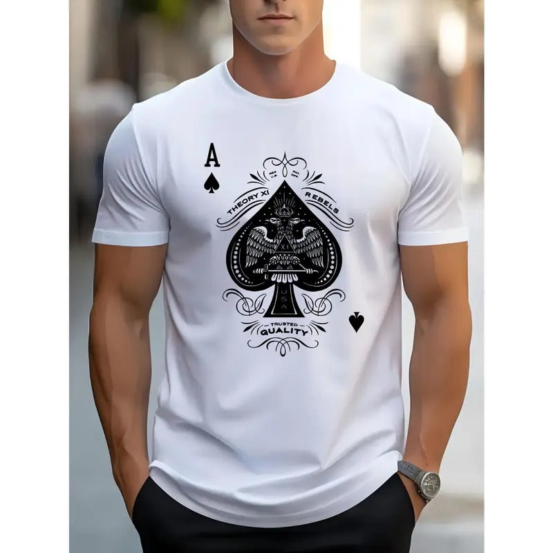 Vibrant Ace Of Spades Unisex Printed T-Shirt - Soft Cotton, Round Neck, Short Sleeve, Casual Comfortable Fit - Perfect for Spring & Summer, Personality Tees for Men and Women Made in USA