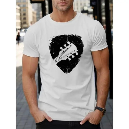 Vibrant Music Guitar Print Tee Shirt - Comfortable Casual Short Sleeve T-Shirt for Summer, Relaxed Fit, Soft Fabric, Perfect for Music Lovers and Guitar Enthusiasts Made in USA