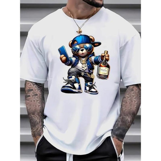 Vibrant Street Style Bear Graphic Print Tee - Men's Casual Short Sleeve T-Shirts - Comfy Summer Tees with Relaxed Fit and Soft Fabric Made in USA