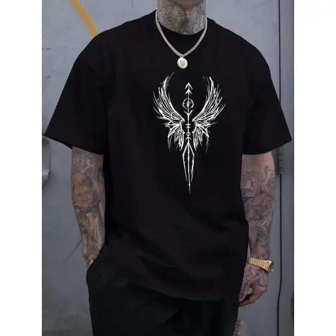 Vibrant Wings Graphic Print Crew Neck Tee - Soft, Breathable, Summer Trendy Short Sleeve Shirt for Outdoor Sports, Leisure Vacation, and Casual Wear - Comfortable, Relaxed Fit, Crew Neck Design, Graphic Print, Summer Fashion Essential Made in USA