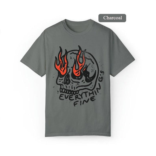 Victoria Maxwell, Everything Is Fine Shirt Skull, Tee Boho Vintage Tee Trendy Graphic Tee Skull Rebel Rock n Roll Grunge Edgy Outfit Boho Hippie, Vintage Graphic Tee, Aesthetic Tee, gift for her