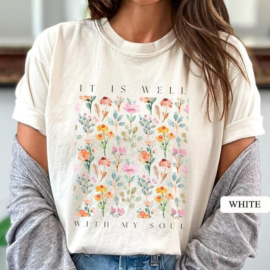 Victoria Maxwell, It is Well With My Soul Christian T-Shirt, Christian Shirts, Vintage Floral Christian Shirt, Christian gifts, Jesus Apparel, Gift for Her
