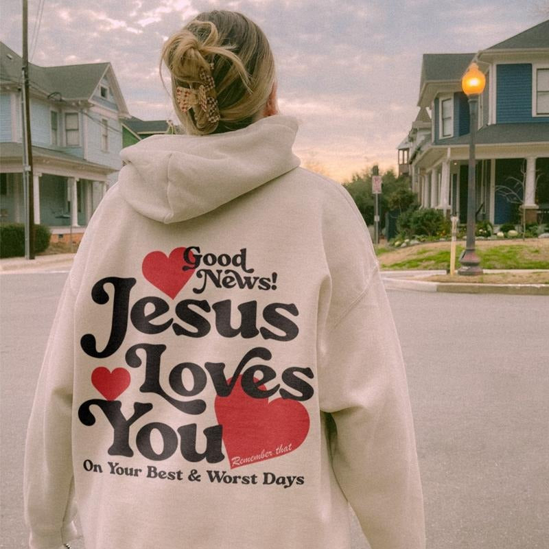 Victoria Maxwell, Jesus Loves You Christian Mental Health Hoodie Preppy Faith Sweatshirt Y2K Christian Clothes Gift for Catholic Spread Kindness Indie Sweater, Gift For Her or Him