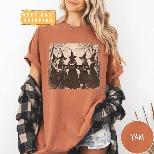 Victoria Maxwell, Vintage Girls Will Be Girls Witch Comfort Colors Shirt, Funny Witch Vintage Shirt, Vintage Halloween Women Shirt, Witchy Vibes Shirt