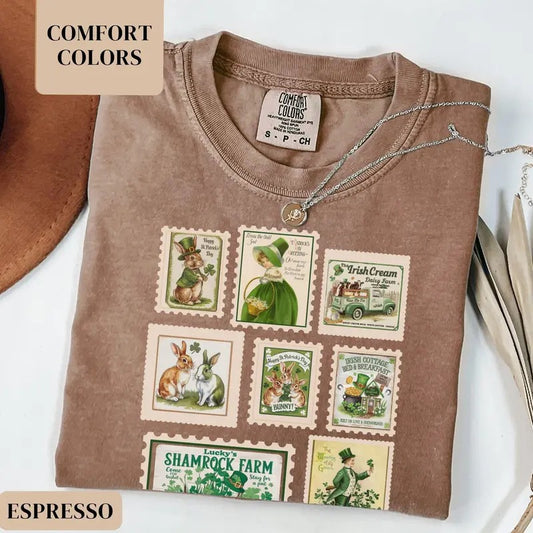 Victoria Maxwell, Womenswear Vintage Graphic Tee, St Patrick's Day Shirt for Women, Retro Women's St Patty's Day Shirt ,Trendy Vintage Stamp Shamrock Tee, Gift for Wife