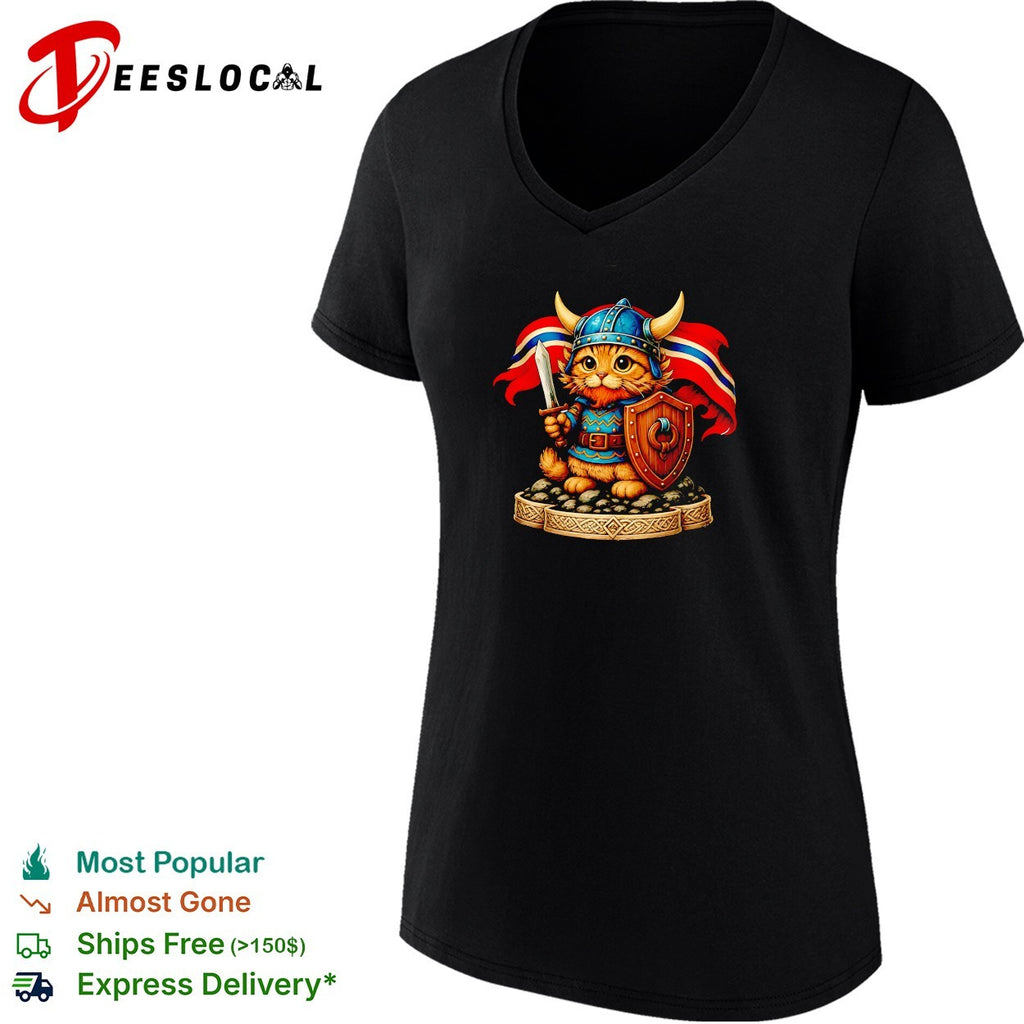 Viking cat warrior Norway flag shirt