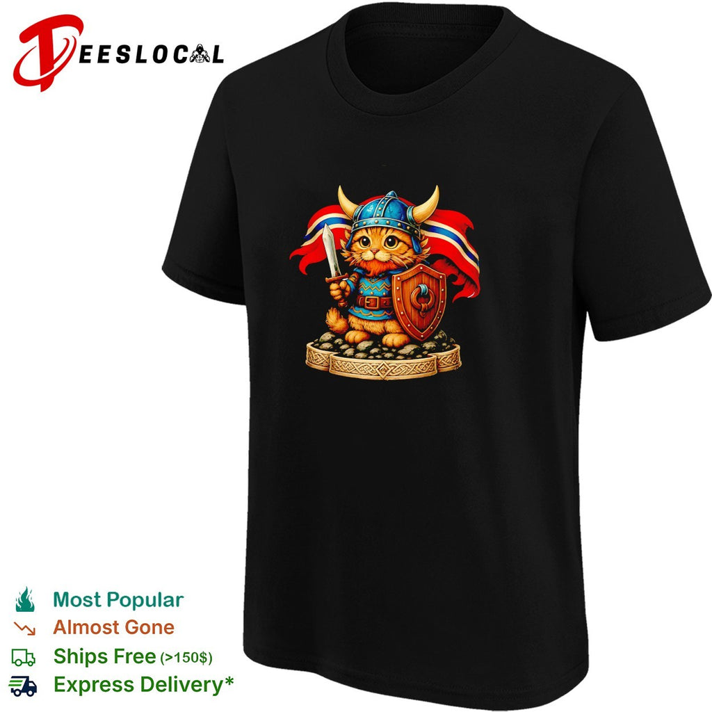 Viking cat warrior Norway flag shirt