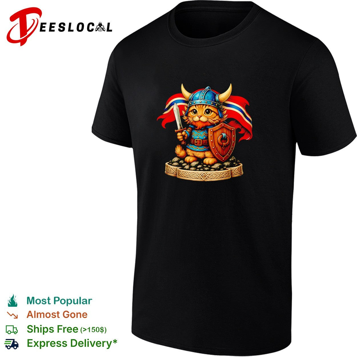 Viking cat warrior Norway flag shirt