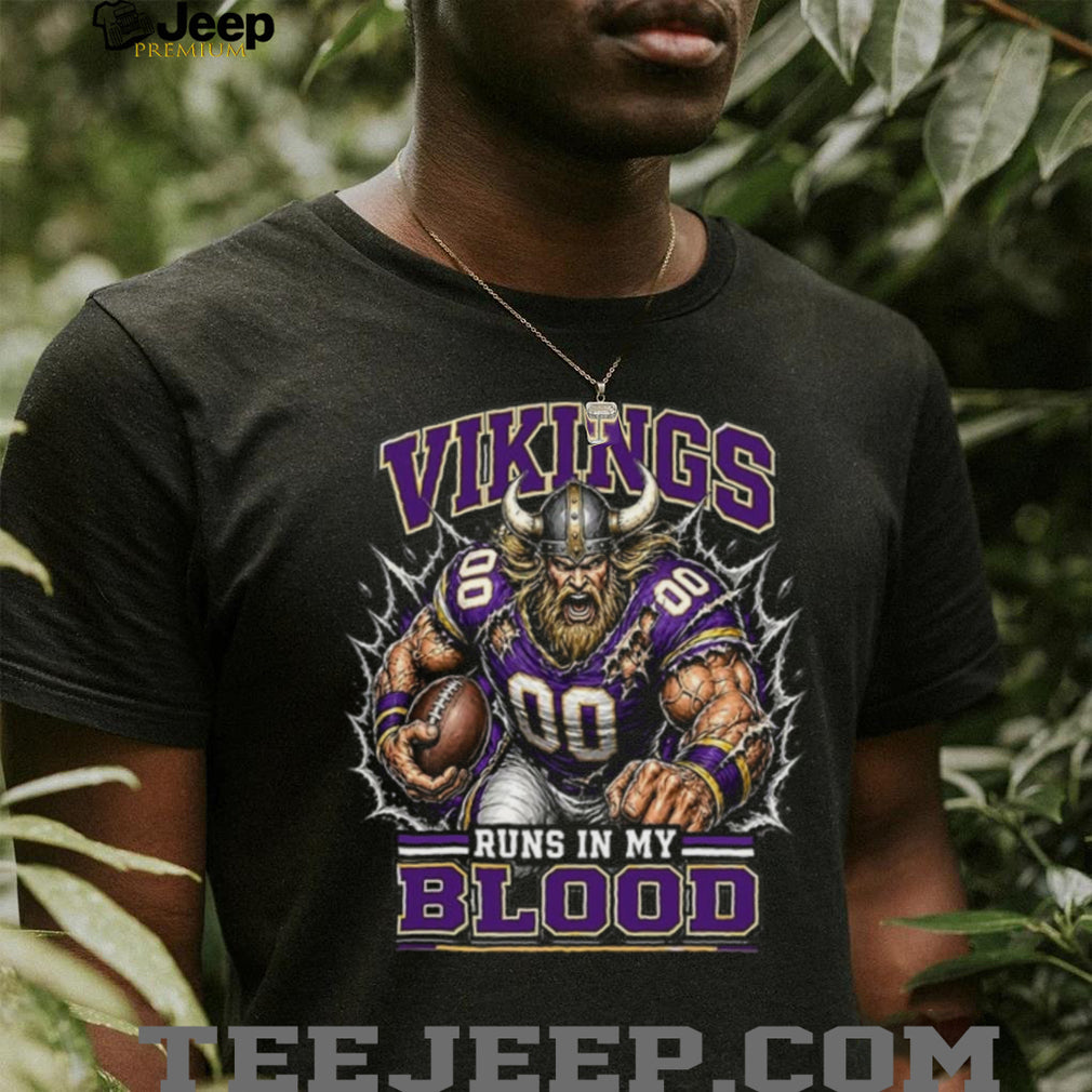 Vikings Football Runs In My Blood Vintage Retro Sports Fan Apparel For Men Women Shirt