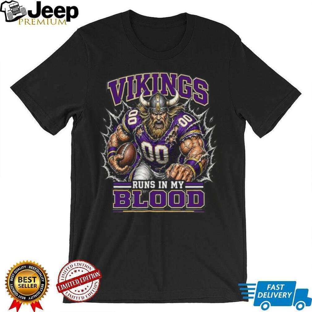 Vikings Football Runs In My Blood Vintage Retro Sports Fan Apparel For Men Women Shirt