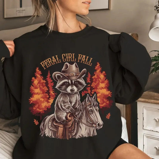 Vinatge Feral Girl Fall Cowgirl Country Side Western Sweatshirt, Cowgirl Fall Tree Riding Horse Unisex Shirt