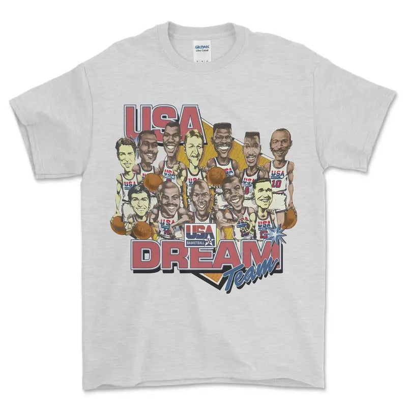 Vintage 1992 Dream Team Basketball Caricature Shirt, graphic vintage sports tees for men