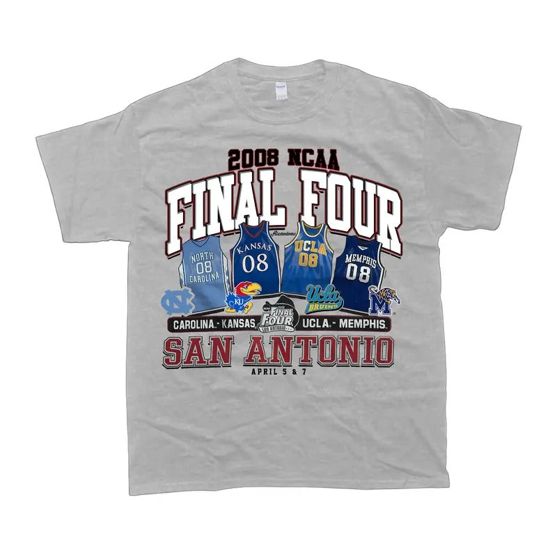 Vintage 2008 NCAA Final Four San Antonio T-Shirt, Carolina Kansas UCLA Memphis T-shirt, Men's Clothes, Men's Tshirt, Women's Clothes Crewneck Cotton