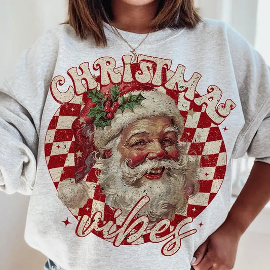 Vintage 2024 Christmas Vibes TShirt, Christmas Season Sweatshirt, Santa Claus Unisex Women's Top in 100% Cotton - Fit Crewneck Fabric