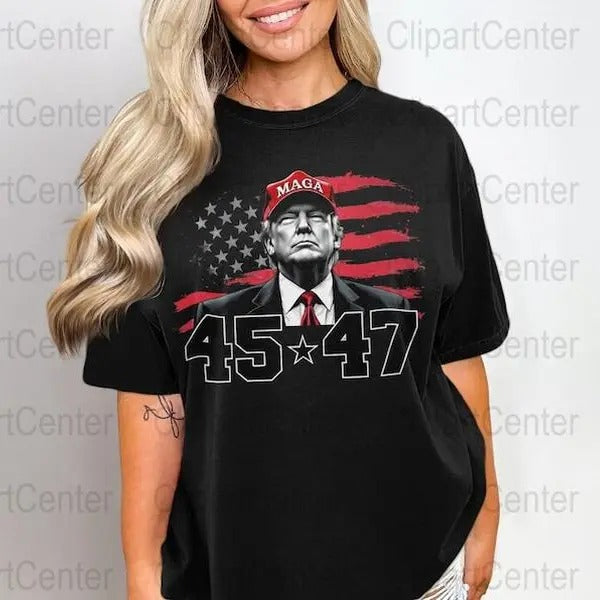Vintage 45 47 Trump T-shirt - Patriotic With MAGA Trump, USA Flag, trump 20025 Unisex Tee And Trump T-shirt, Patriotic T-shirt Womenswear Top