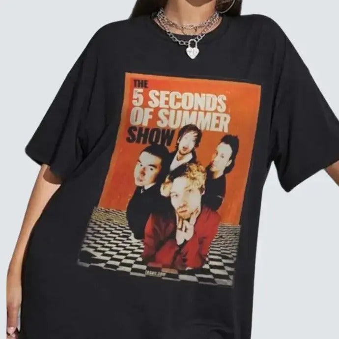Vintage 5 Seconds Of Summer Show Tour 2023 Merch T-Shirt Top Womenswear Streetwear Round Neck Tshirt Underwear Lady