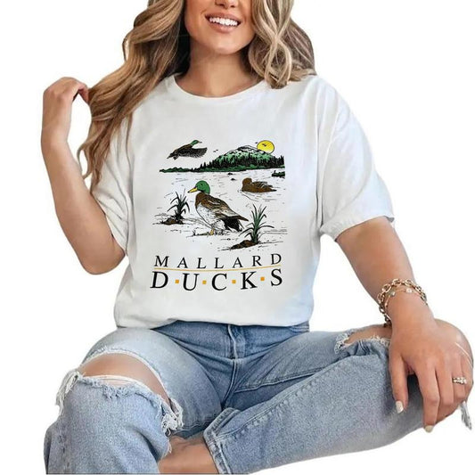 Vintage 80 90s Mallard Ducks T-Shirt Unisex Retro Hunting Season Sweatshirt Hoodie Womenswear Cotton Pullover Day Garment
