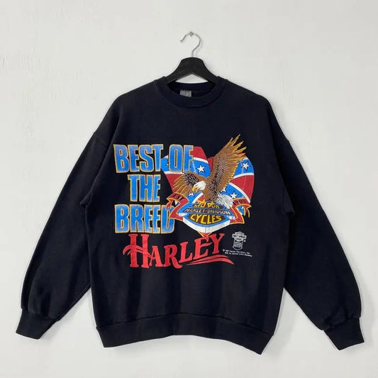 Vintage 80s Harley Davidson Sweatshirt Harley Davidson Crewneck Harley Davidson Sweater Pullover Harley Davidson Print Logo   Unisex Collar Menswear Black Athletic