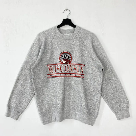 Vintage 80s University Wisconsin Sweatshirt Wisconsin Crewneck Wisconsin Sweater Pullover Wisconsin Badgers Print Logo Menswear Athletic Unisex Casual