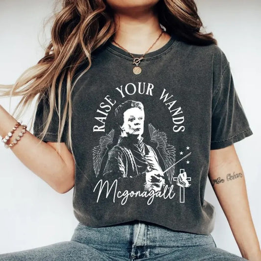 Vintage 90 HP Witch Minerva McGonagall Raise Your Wand Cat Tshirt- Sweatshirt - Hoodie, Magiee Smith Memorial, Wizzard Magical, Vintage Style Tee, Tee Print