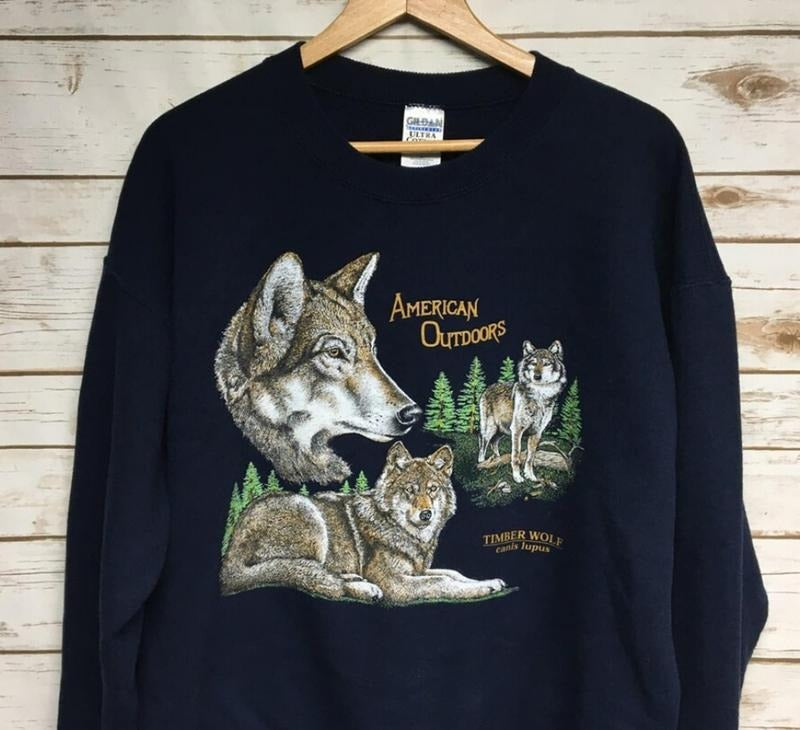 Vintage 90's Wolves crewneck sweatshirt Wolf crew neck sweatshirt Timber Wolf lone wolf animal print sweatshirt Dog - Large Menswear Athletic